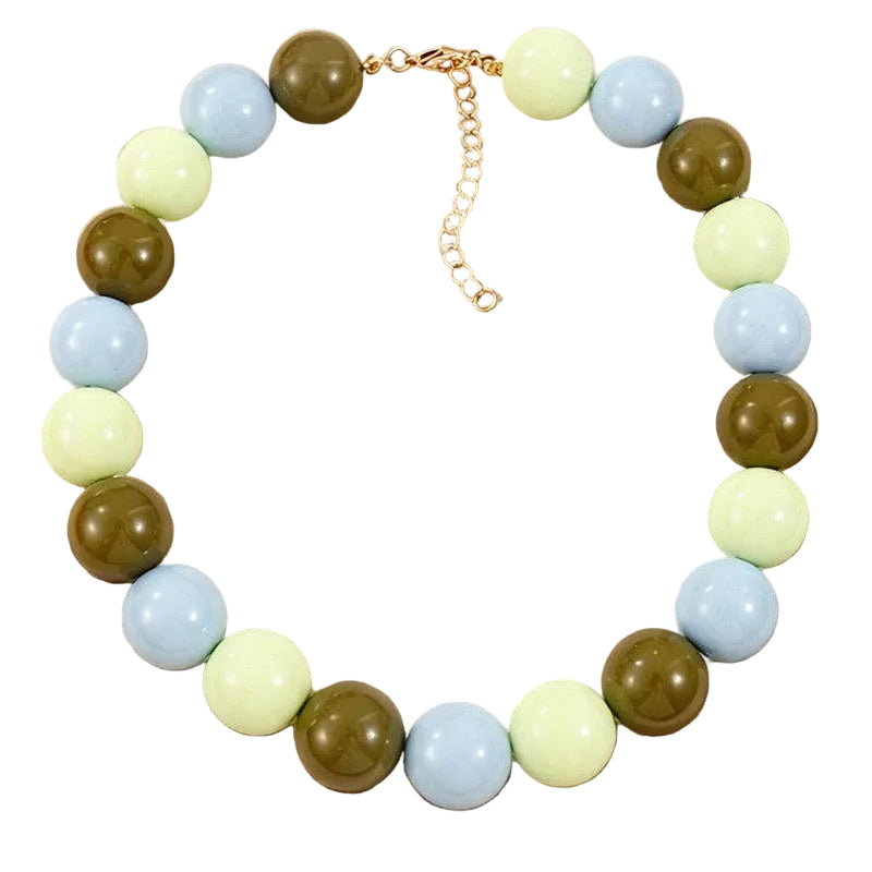 Beaded Statement Necklace: Green/Blue