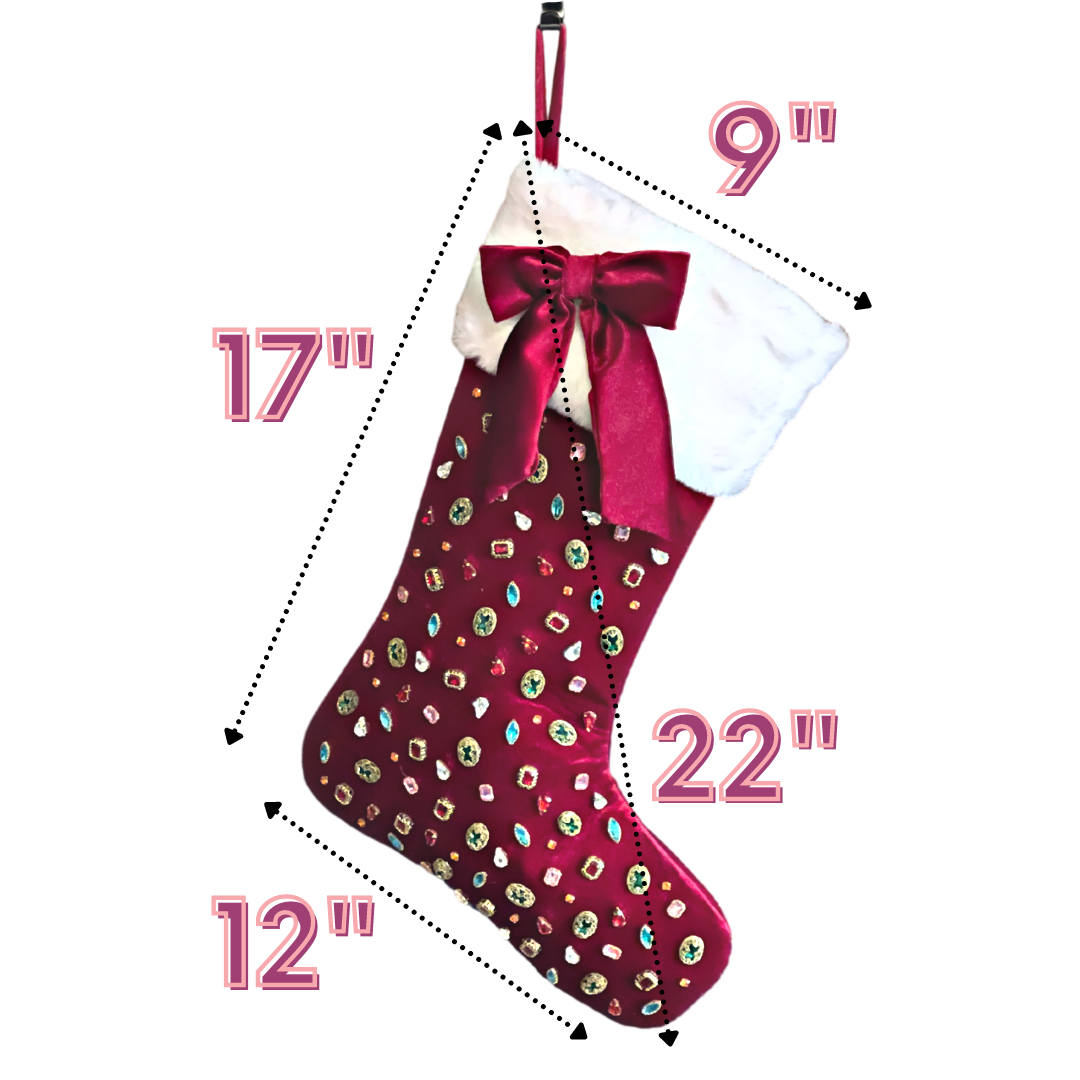 Dark Green Velvet Christmas Stocking with Bow