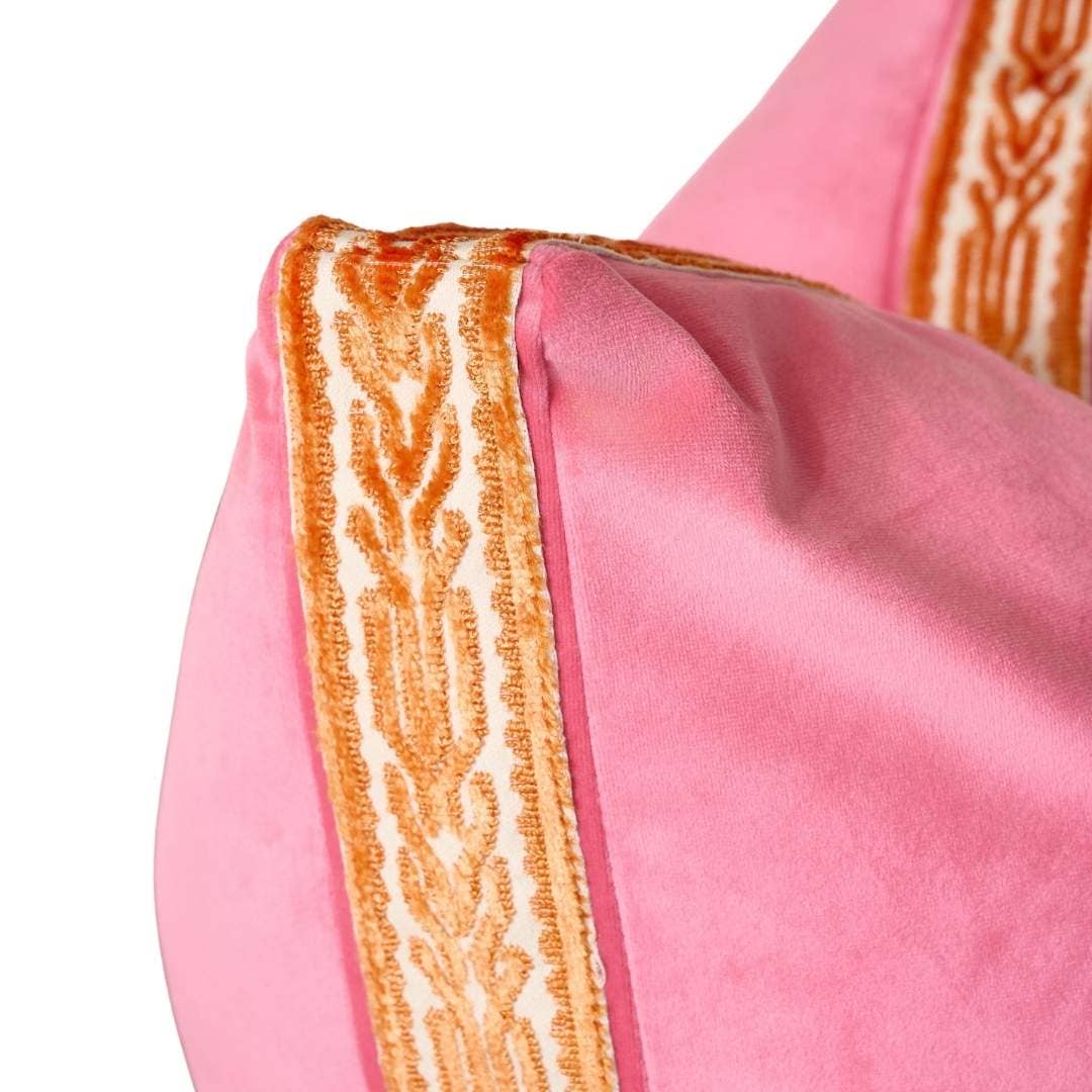 Hot Pink Velvet Pillow with Orange Embroidery