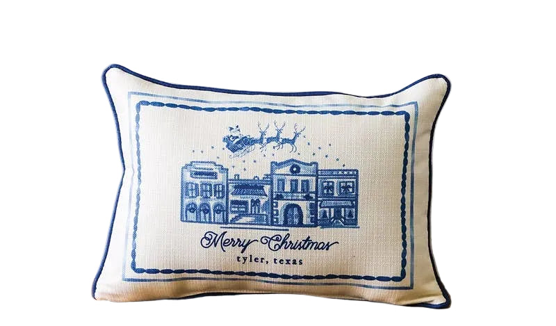 Mainstreet Christmas Piped Pillow