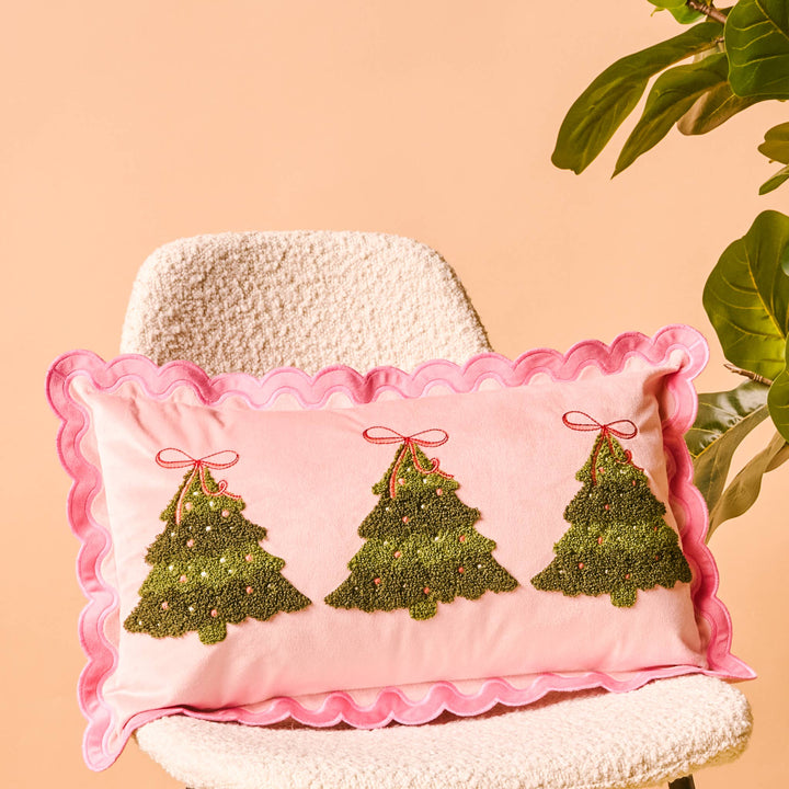 Twinkling Trees Scalloped Throw Pillow