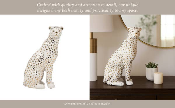 White Ceramic Sitting Leopard