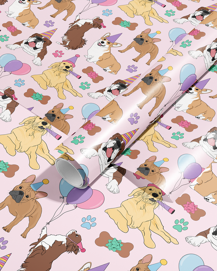 Let's Pawty Birthday Dogs Wrapping Paper