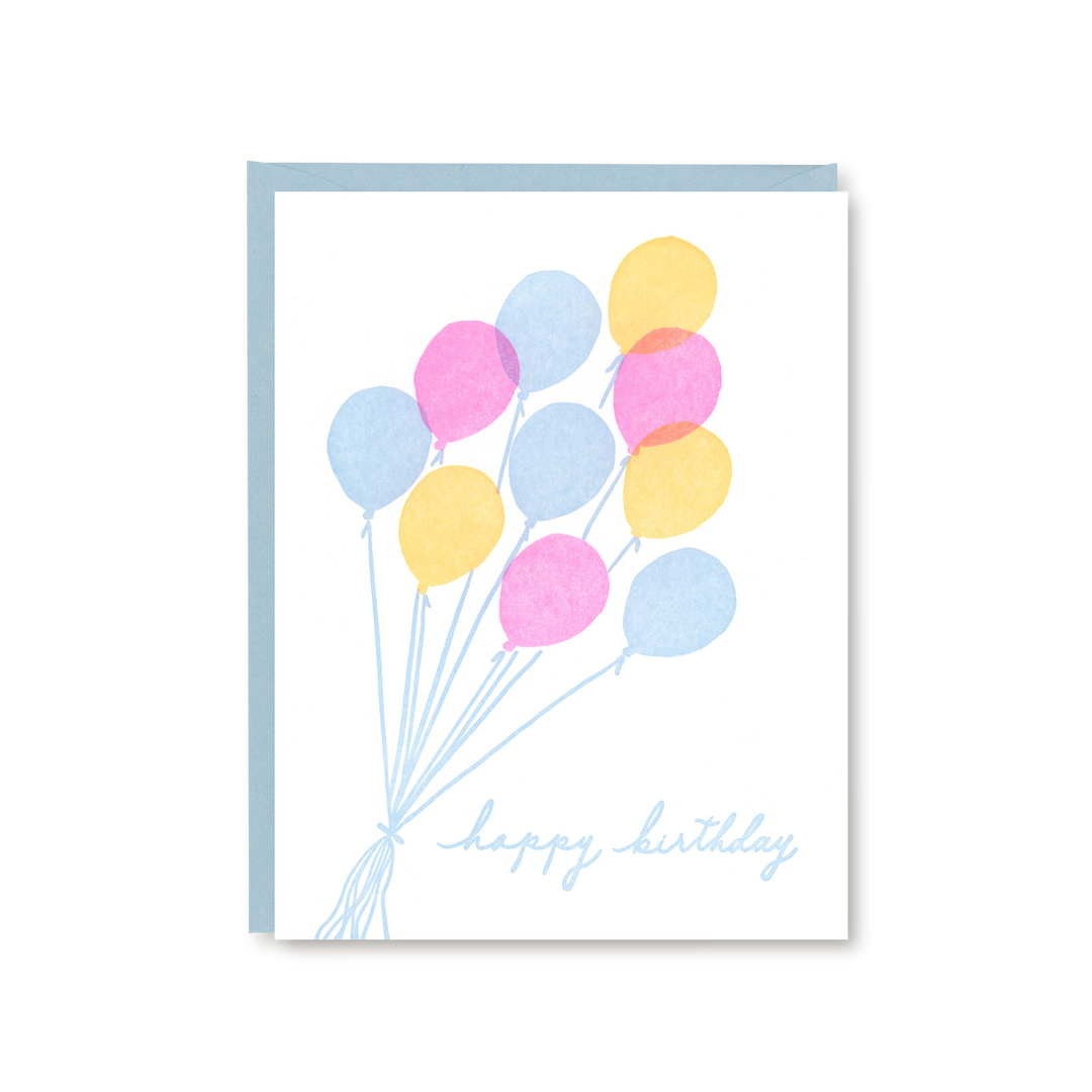 Neon Balloons Happy Birthday Card