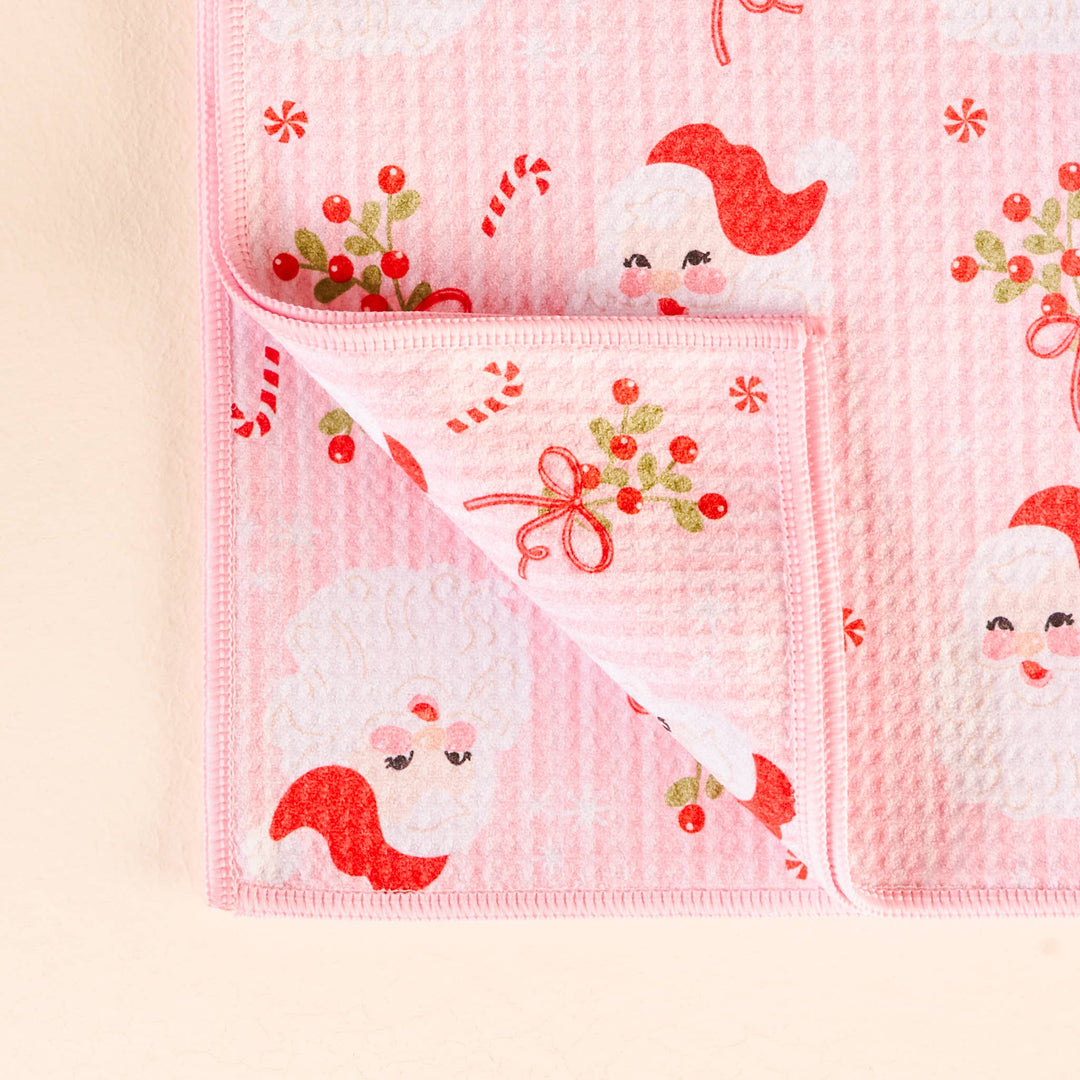 Holly Jolly Santa Waffle Tea Towel