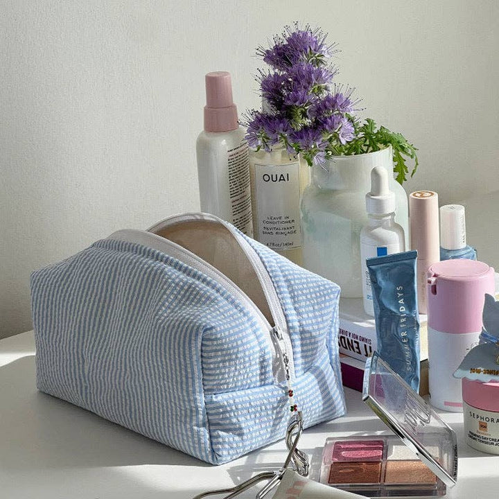 Blue Simple Striped Color Block Cosmetic Bag