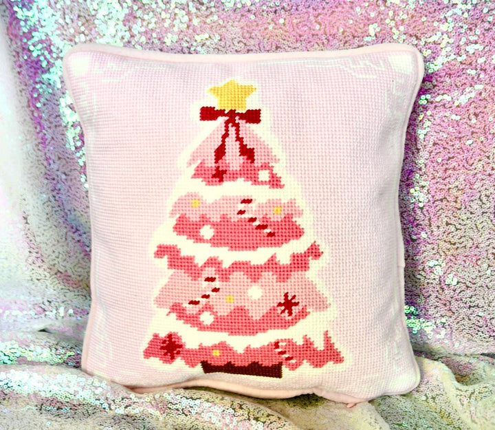 Pink Christmas Needlepoint Pillow