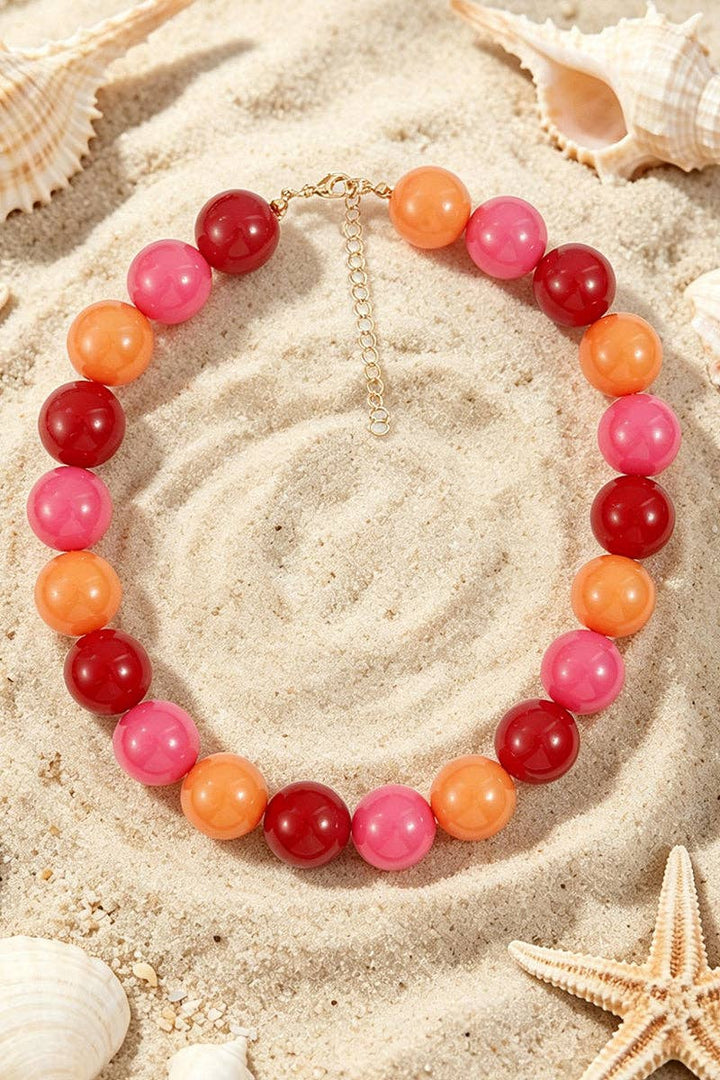 Beaded Statement Necklace: Pink/Red