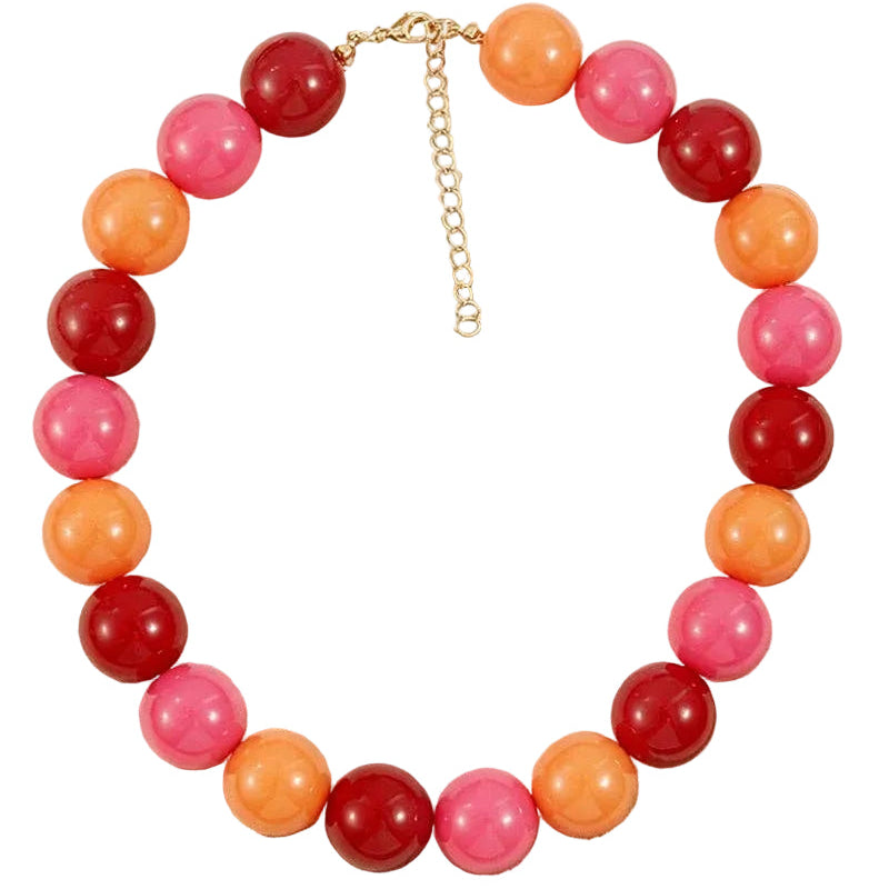 Beaded Statement Necklace: Red/Orange
