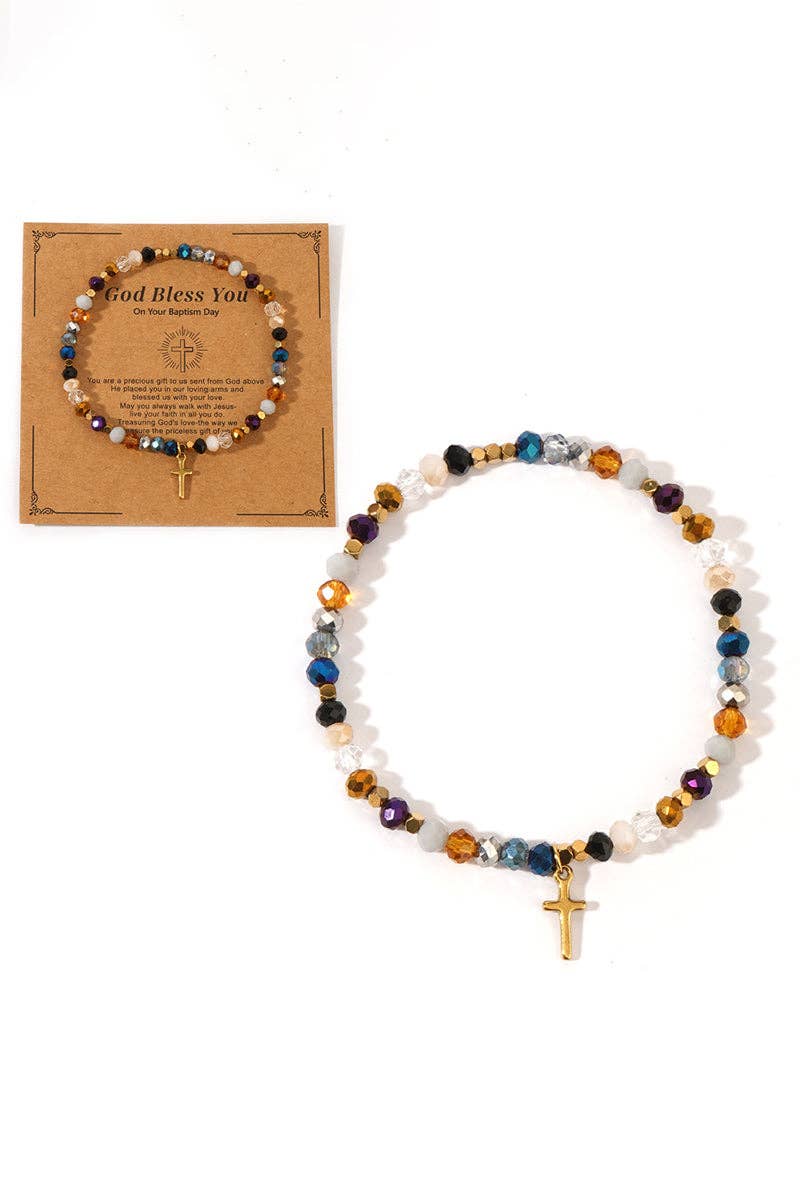 Colorful Beaded Cross Bracelet