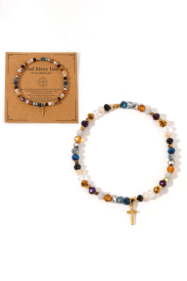 Colorful Beaded Cross Bracelet