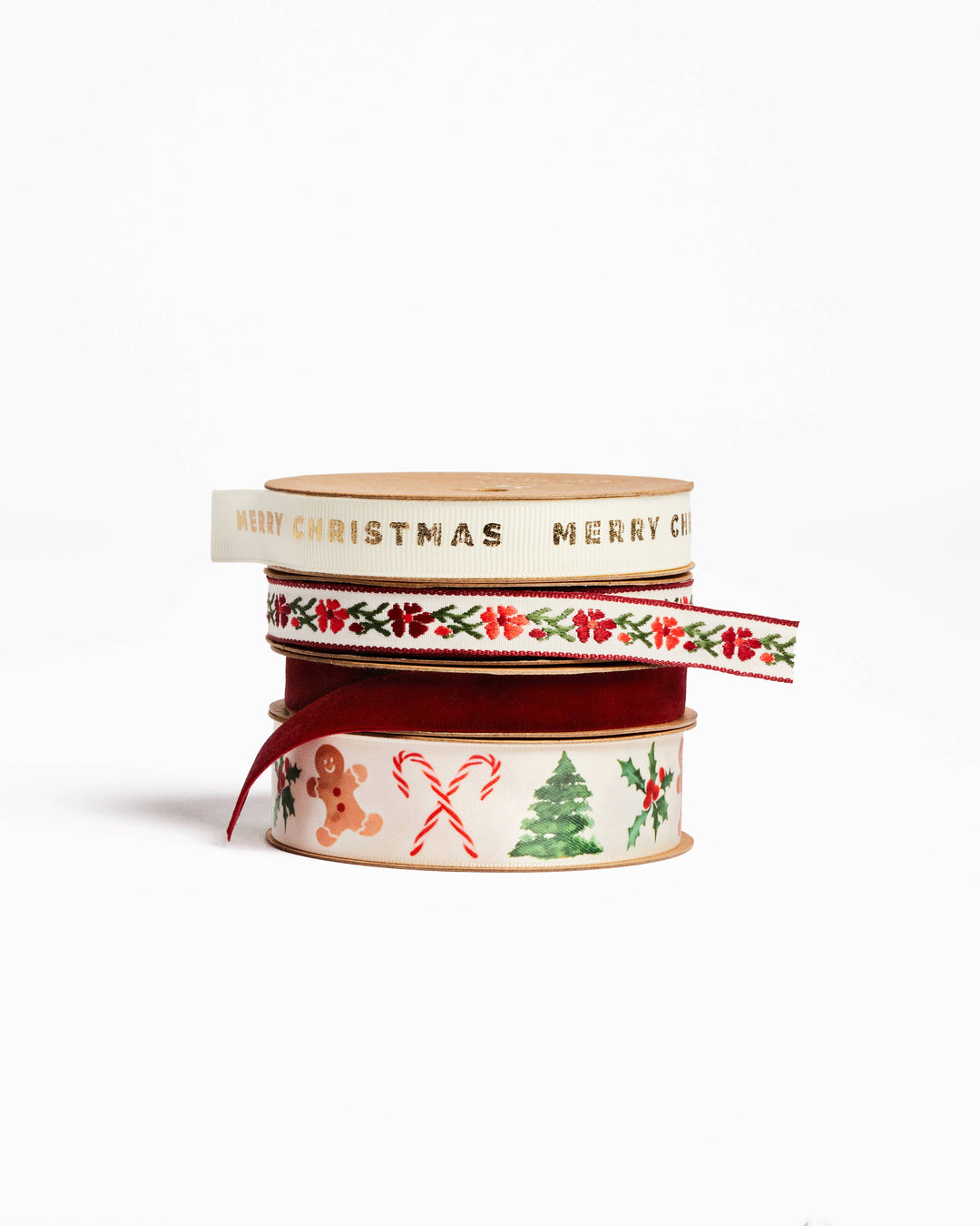 Merry Christmas Cream Grosgrain Ribbon