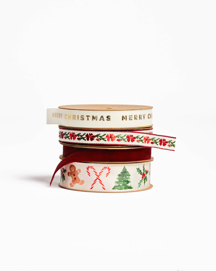Merry Christmas Cream Grosgrain Ribbon