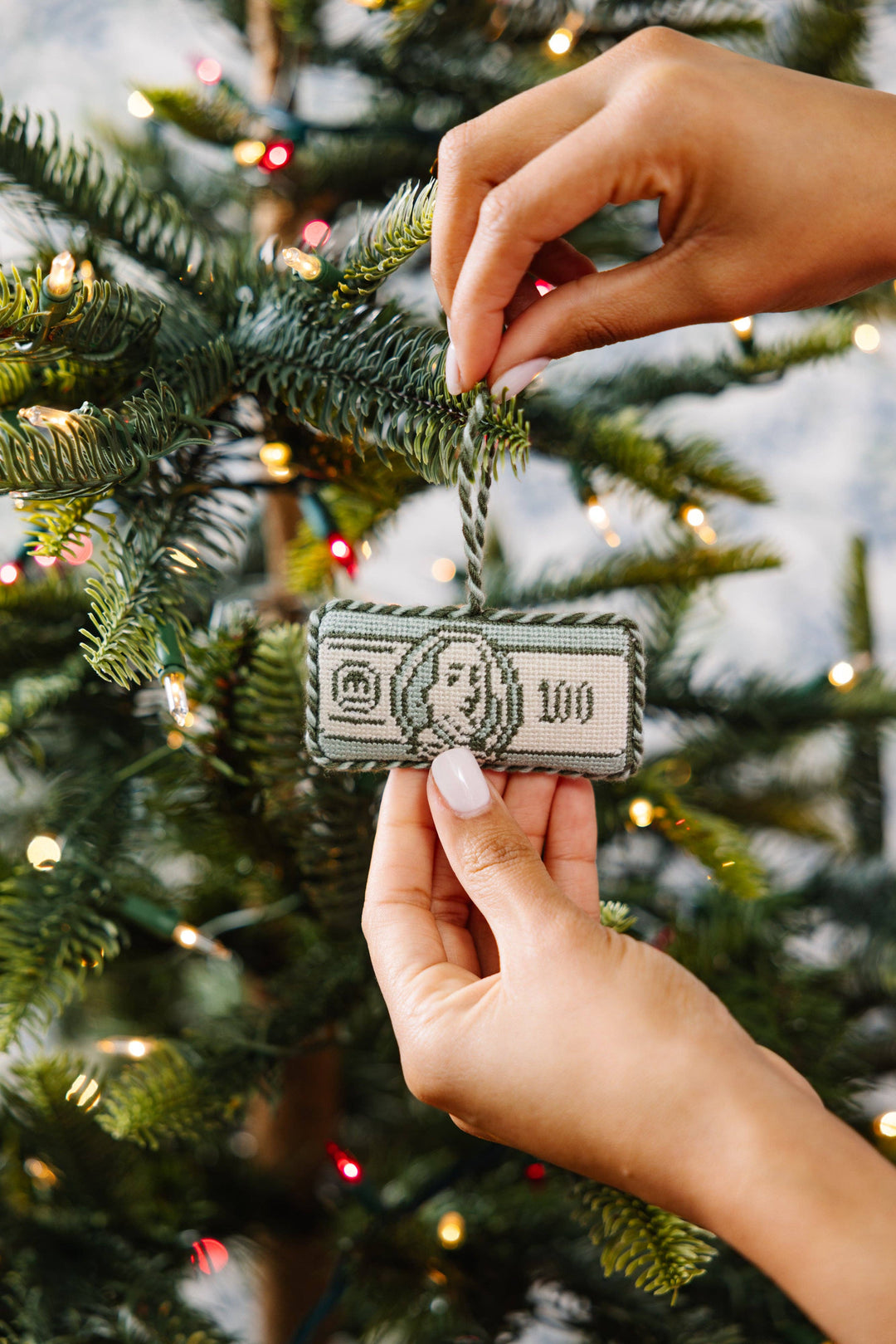 $100 Bill Needlepoint Icon Ornament