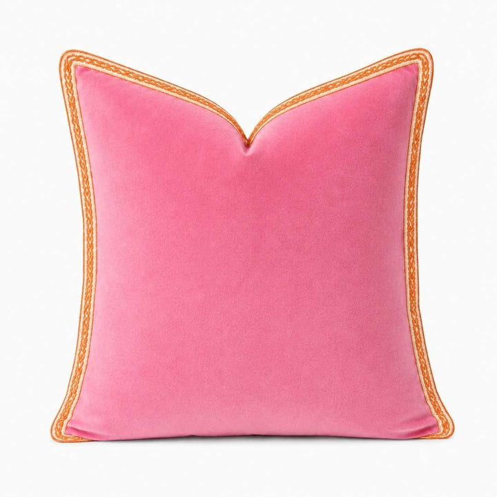Hot Pink Velvet Pillow with Orange Embroidery
