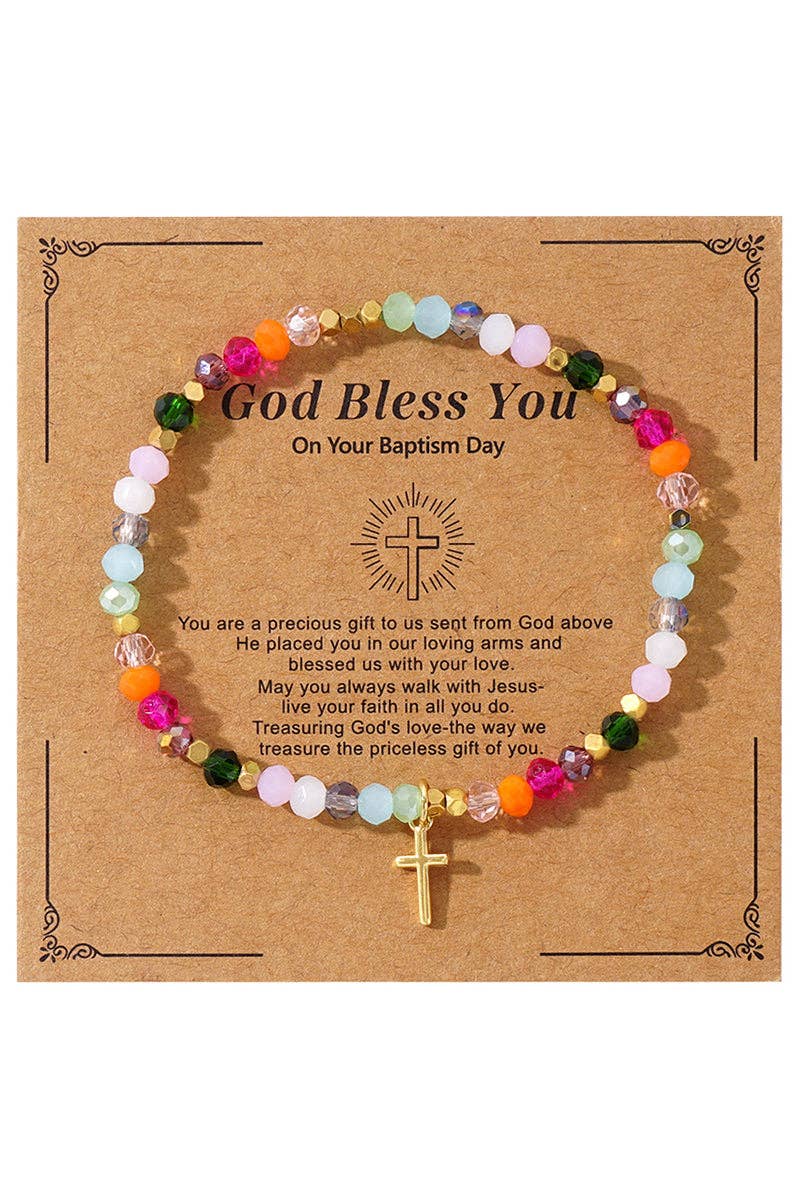 Colorful Beaded Cross Bracelet