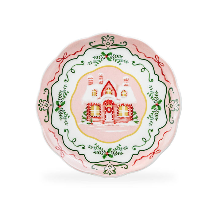 Christmas House Pink Dessert Plate