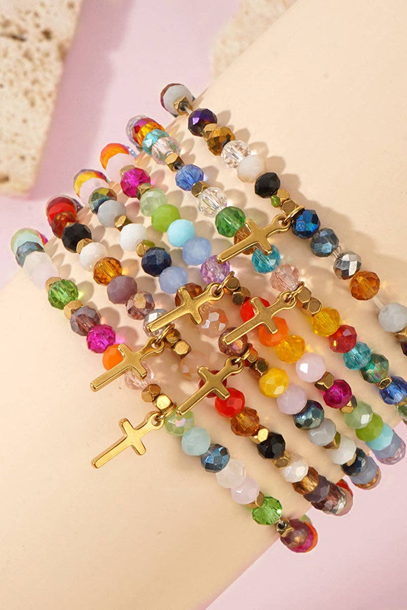 Colorful Beaded Cross Bracelet