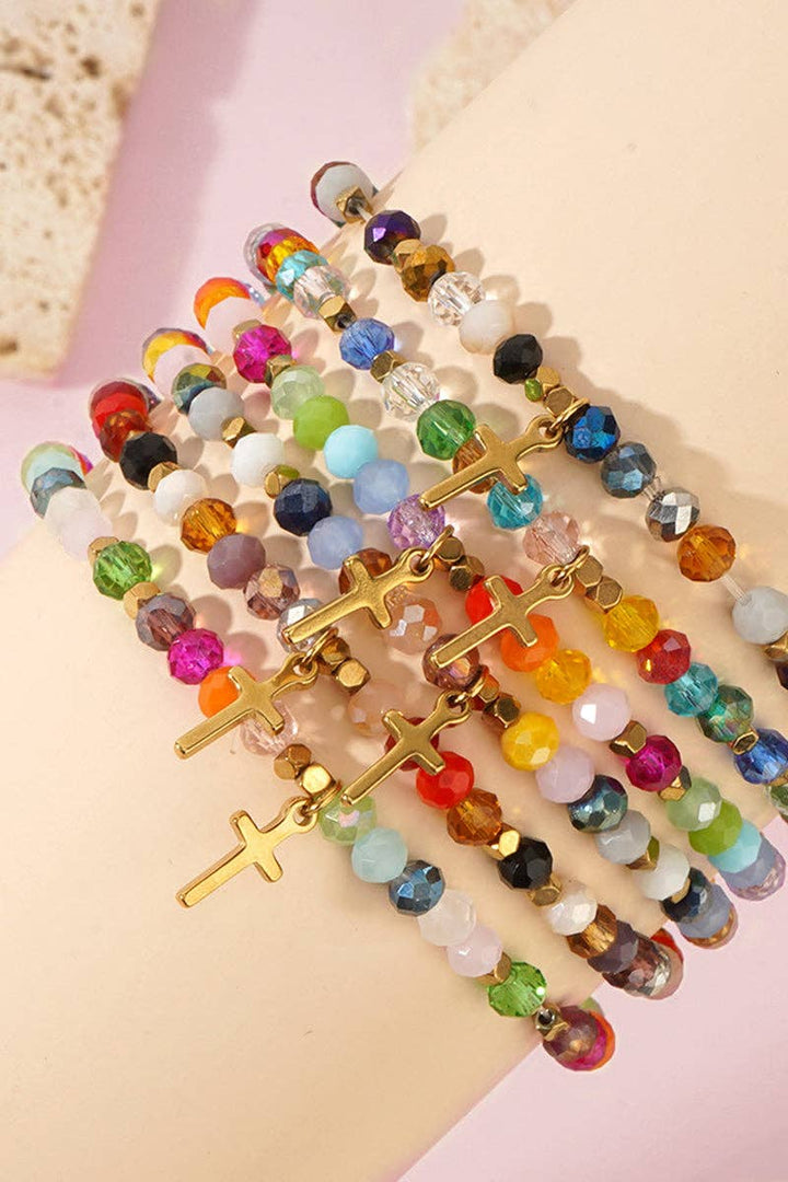 Colorful Beaded Cross Bracelet