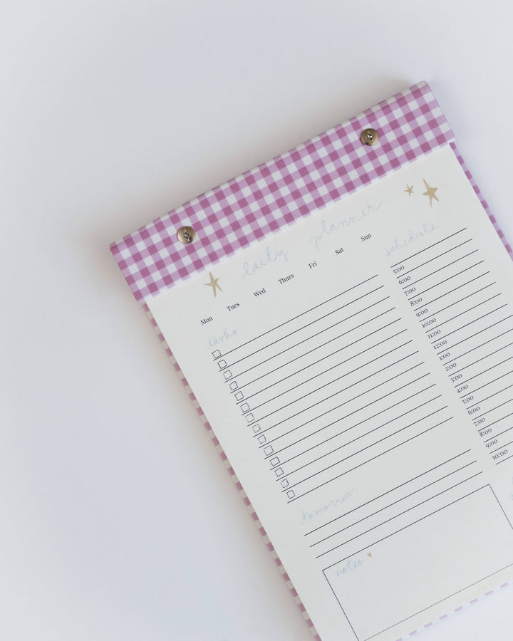 Daily Planner Notepad in Berry Pink Gingham