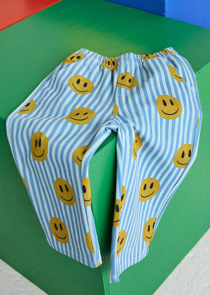 Kids Striped Denim Smiley Pant