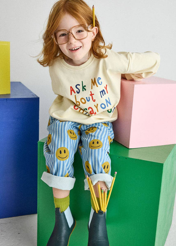Kids Striped Denim Smiley Pant