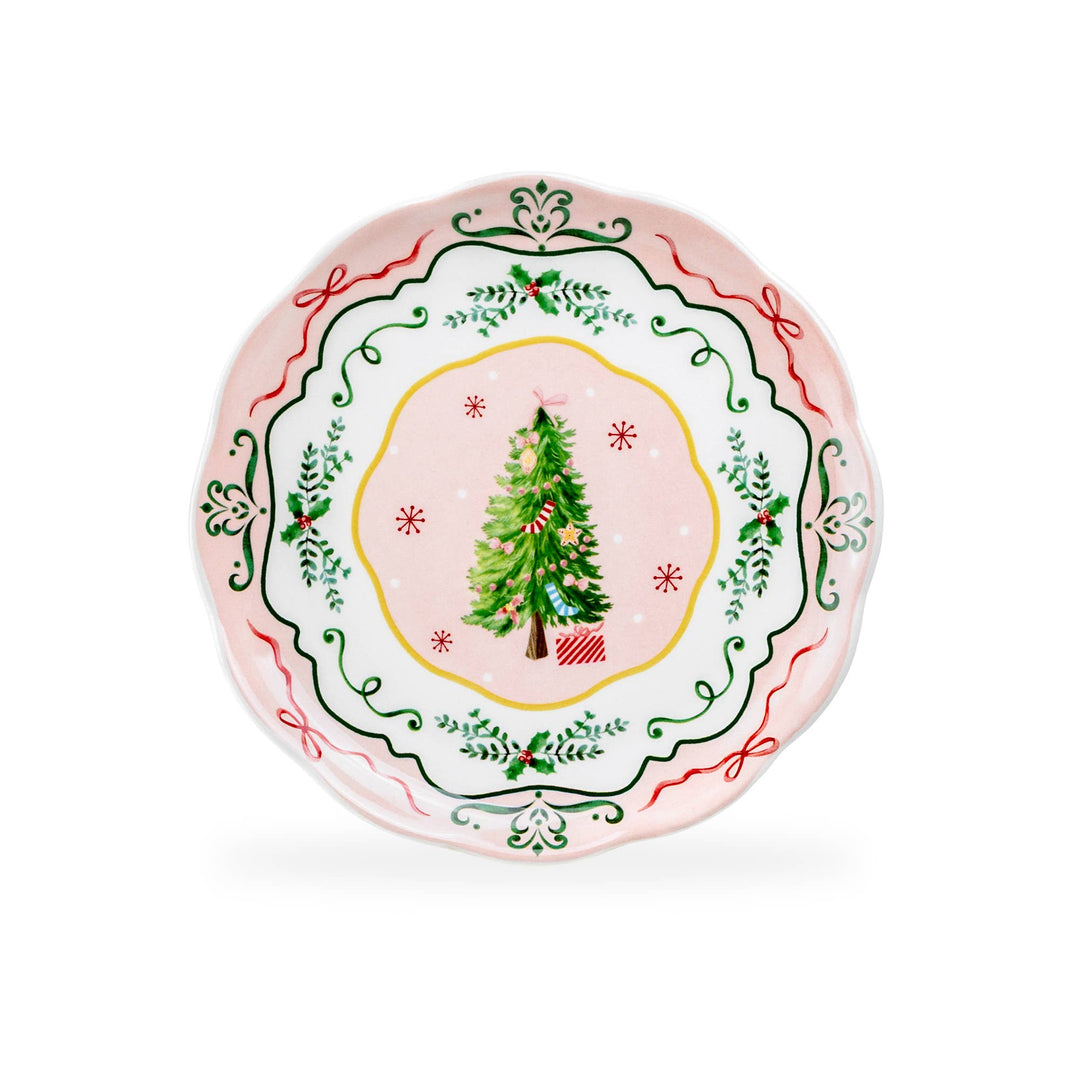 Christmas Tree Pink Dessert Plate