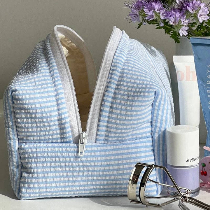 Blue Simple Striped Color Block Cosmetic Bag