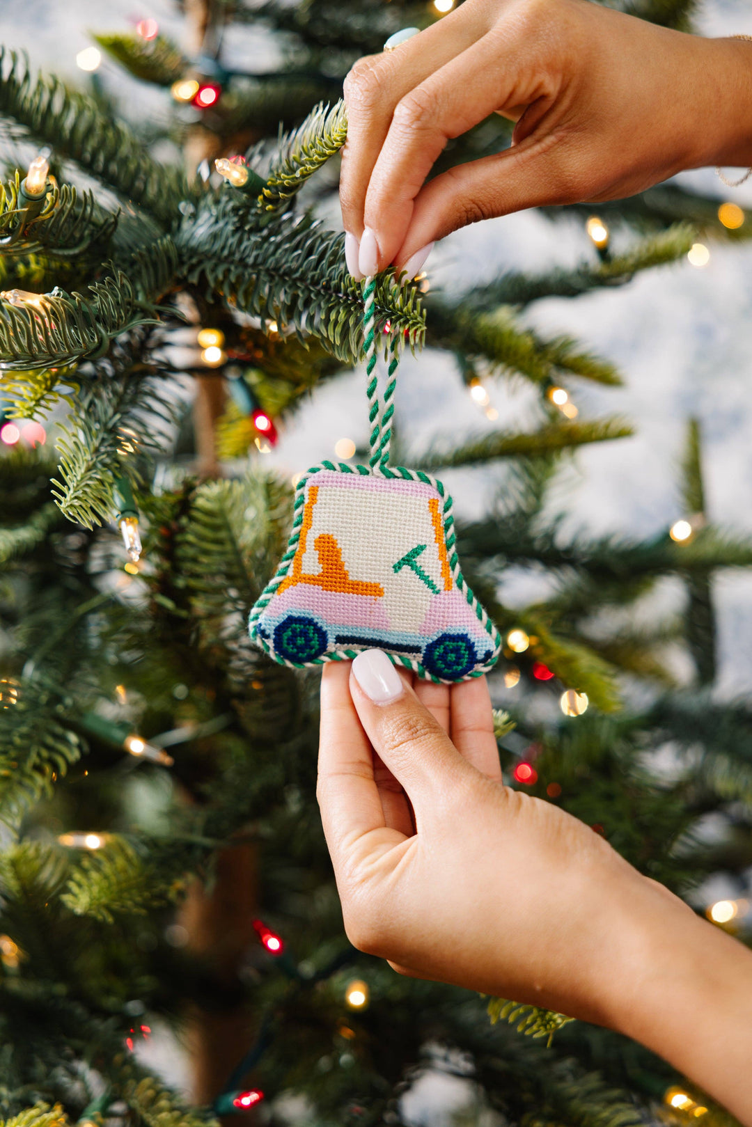 Golf Cart Needlepoint Icon Ornament