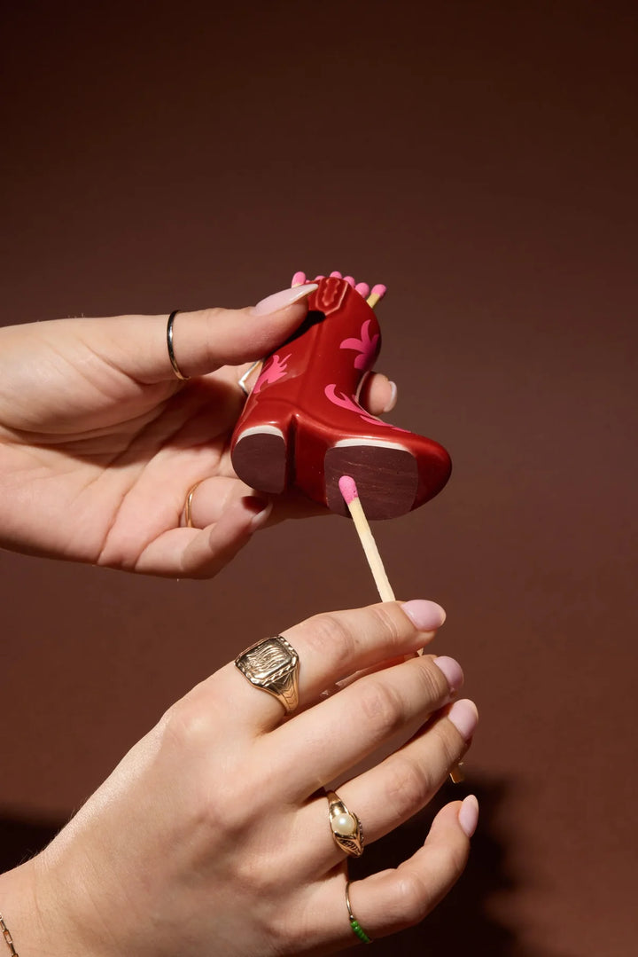 Red & Pink Flame Cowboy Boot Match Holder