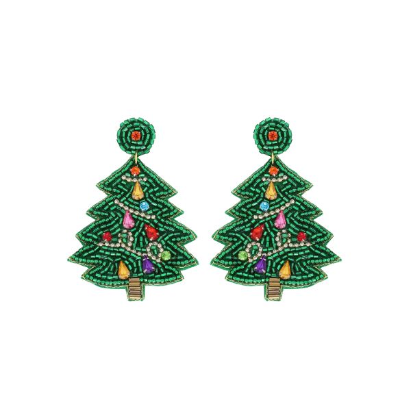 Beaded Christmas Tree Dangle Earrings