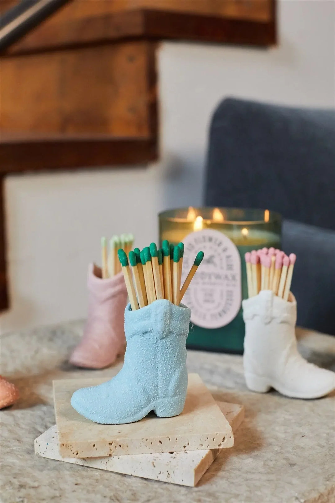 Light Blue Cowboy Boot Match Holder