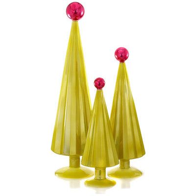 Pleated Trees- Chartreuse Fuchsia Set/3