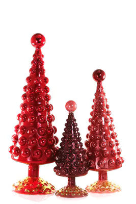 Midcentury Modern Hobnail Trees- Crimson S/3