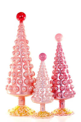 Midcentury Modern Hobnail Trees- Pink S/3
