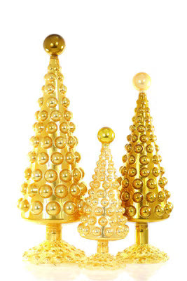 Midcentury Modern Hobnail Trees- Yellow S/3