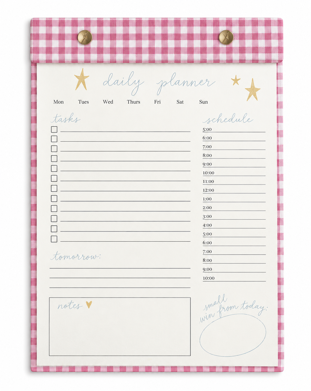 Daily Planner Notepad in Berry Pink Gingham