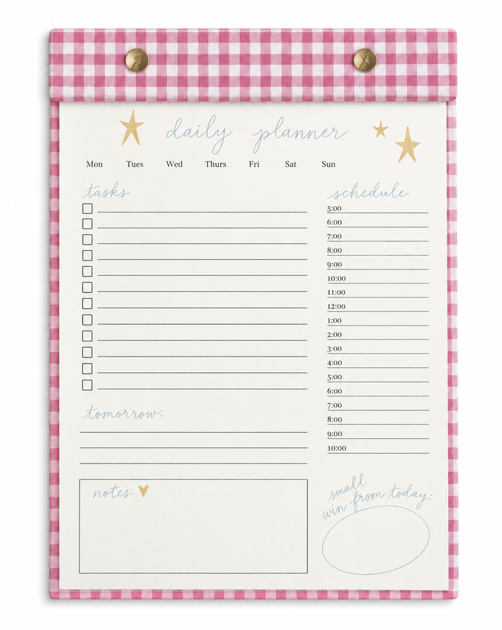 Daily Planner Notepad in Berry Pink Gingham