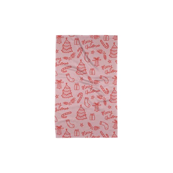 Cheery Pink Christmas Tea Towel