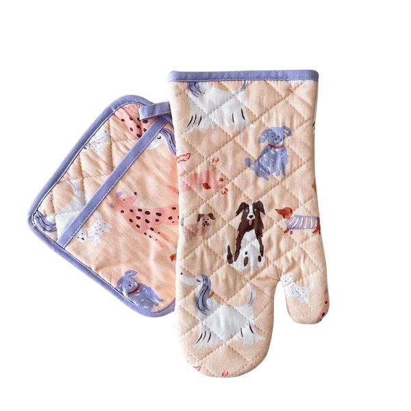 Dogs Oven Mitt + Pot Holder Set