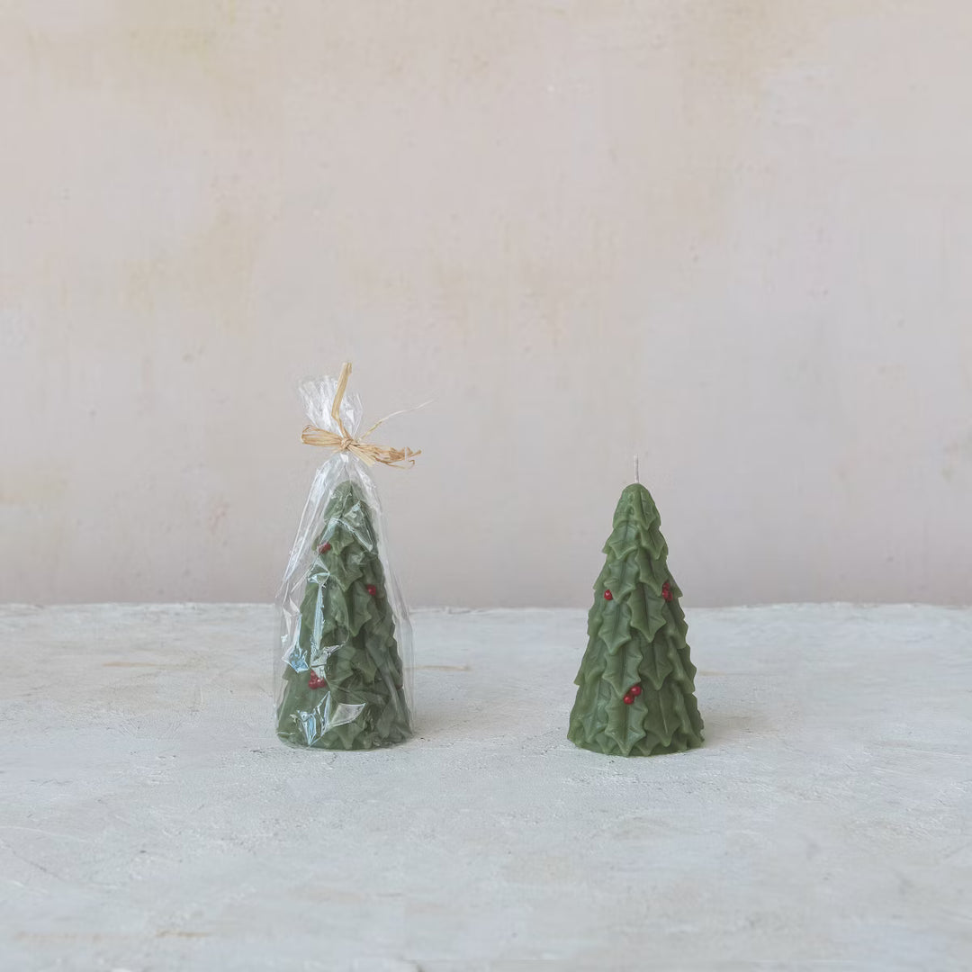 Unscented Tree Shaped Candle with Holly