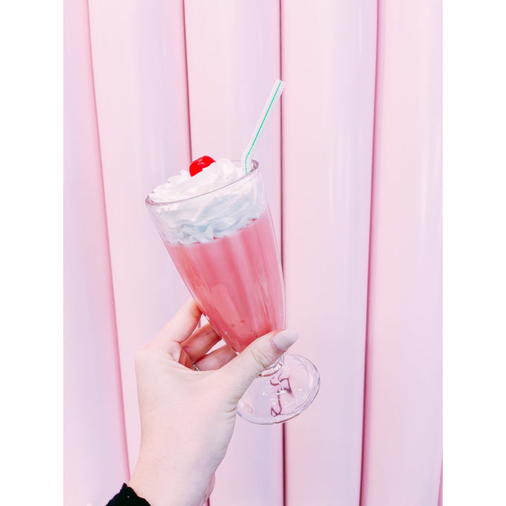 Strawberry milkshake bar cart decor fake drink