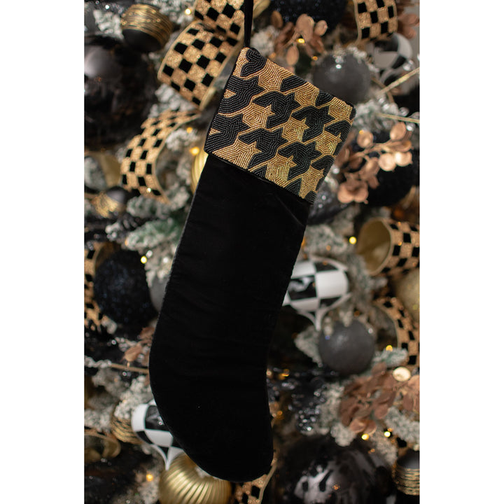 Houndstooth Black & Gold Beaded Cuff
