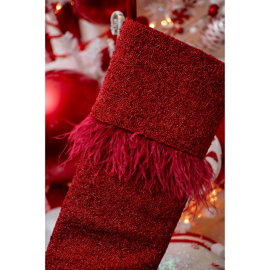 Feather Stocking in Metallic Red