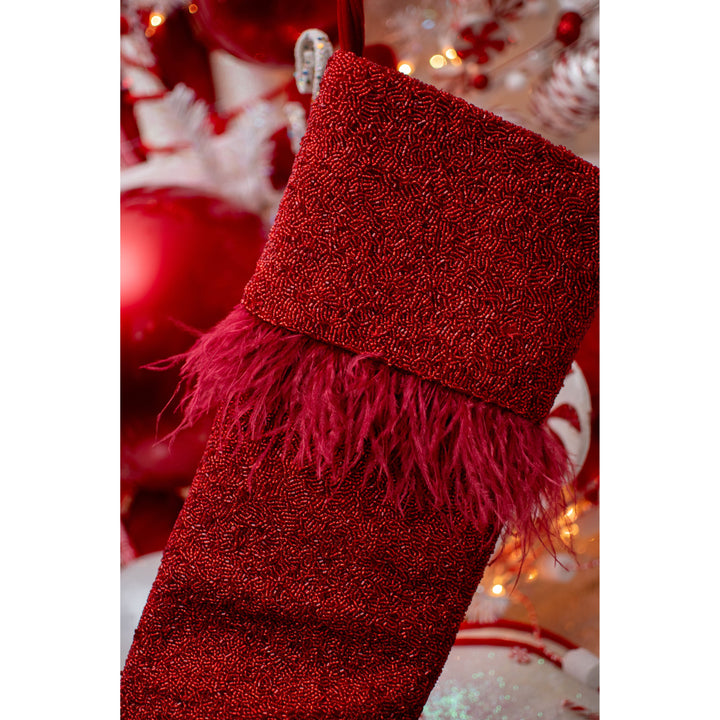 Feather Stocking in Metallic Red