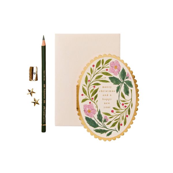 Pink Flora Merry Christmas Card