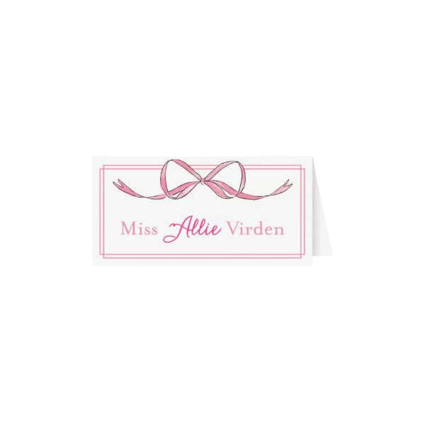 Handpainted Pink Bow and Border Place Card