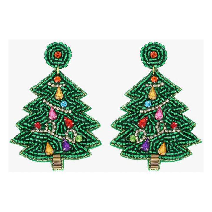 Beaded Christmas Tree Dangle Earrings