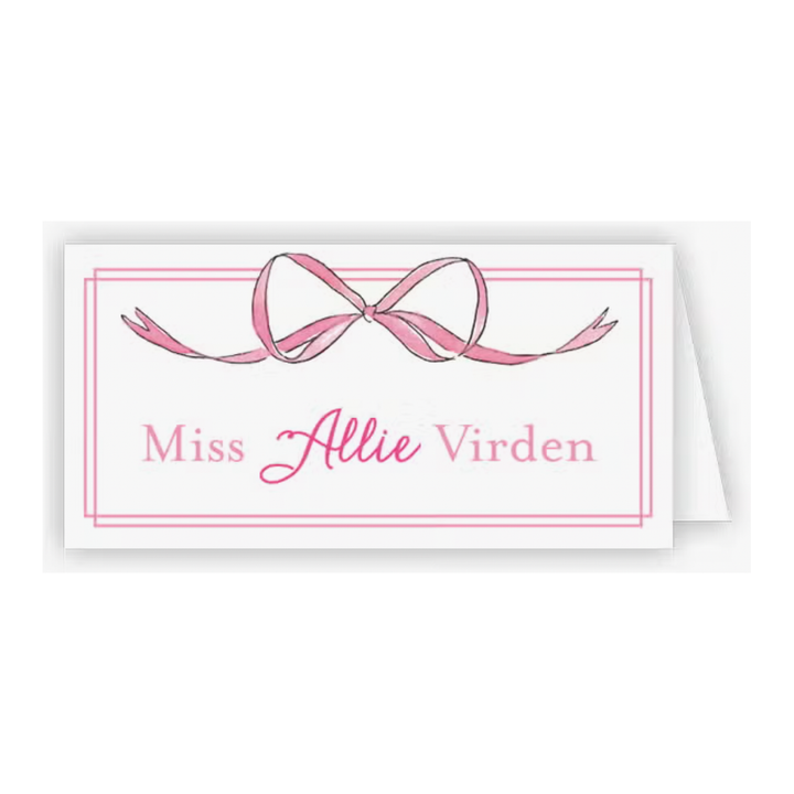 Handpainted Pink Bow and Border Place Card