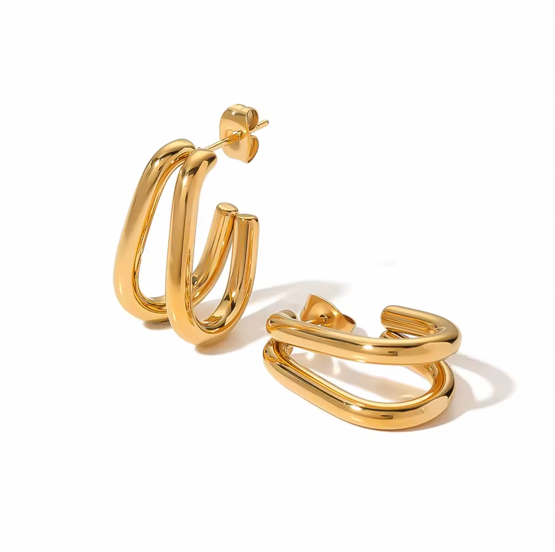 Gold Double Pleated Earrings